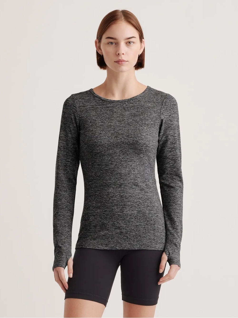 Quince Ultra-Soft Fitted Long Sleeve Top in Heather Charcoal Small NWT